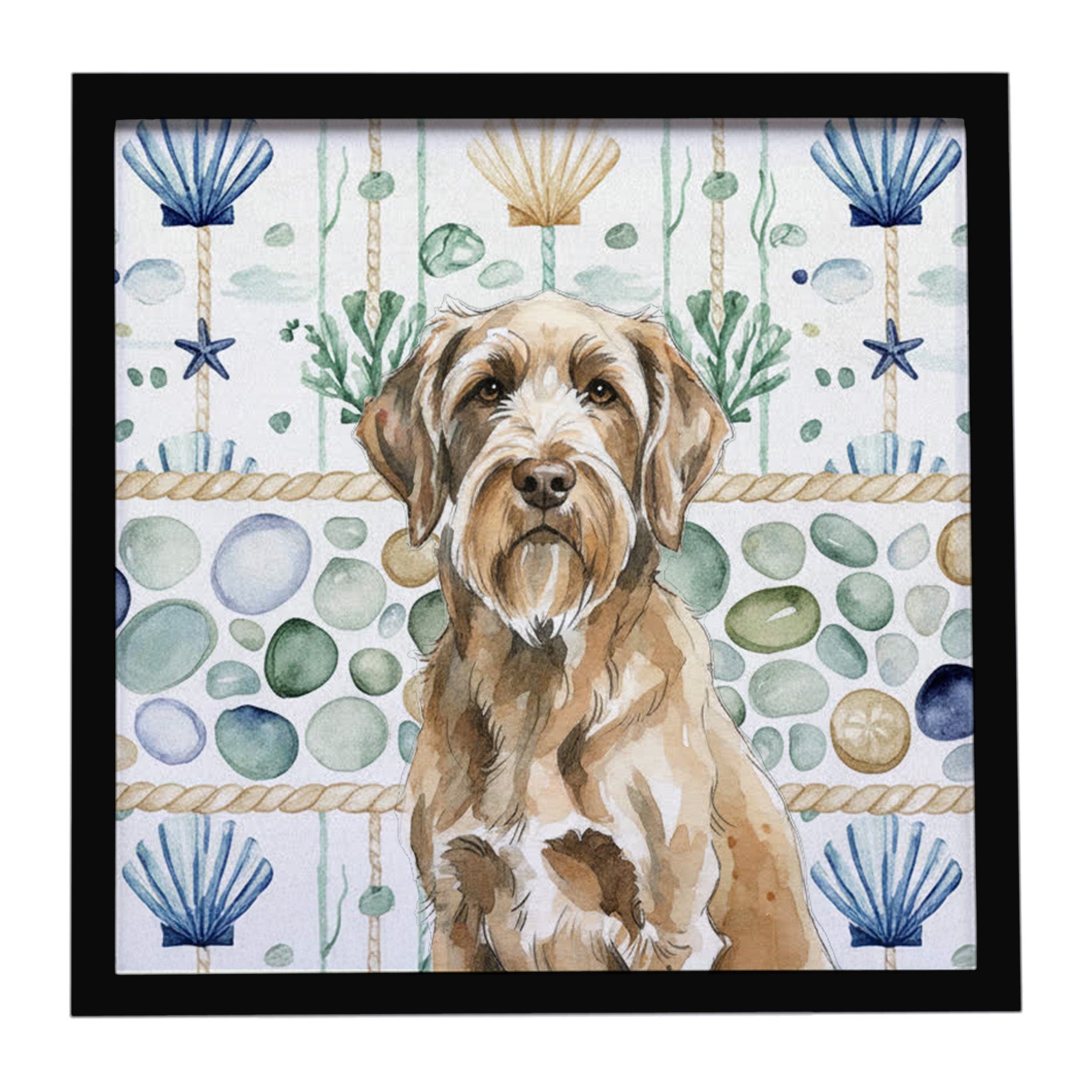 Spinone Italiano Coastal Sea Glass Framed Metal Print Bathroom, Kitchen, Office, Home Decor Wall Art Ready to Hang, Square, 8X8