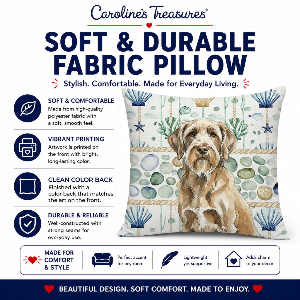 Spinone Italiano Coastal Sea Glass Decorative Throw Pillow 14x14 Indoor Outdoor Accent Cushion, Fabric Cover with Insert for Sofa, Bed, Porch & Living Room