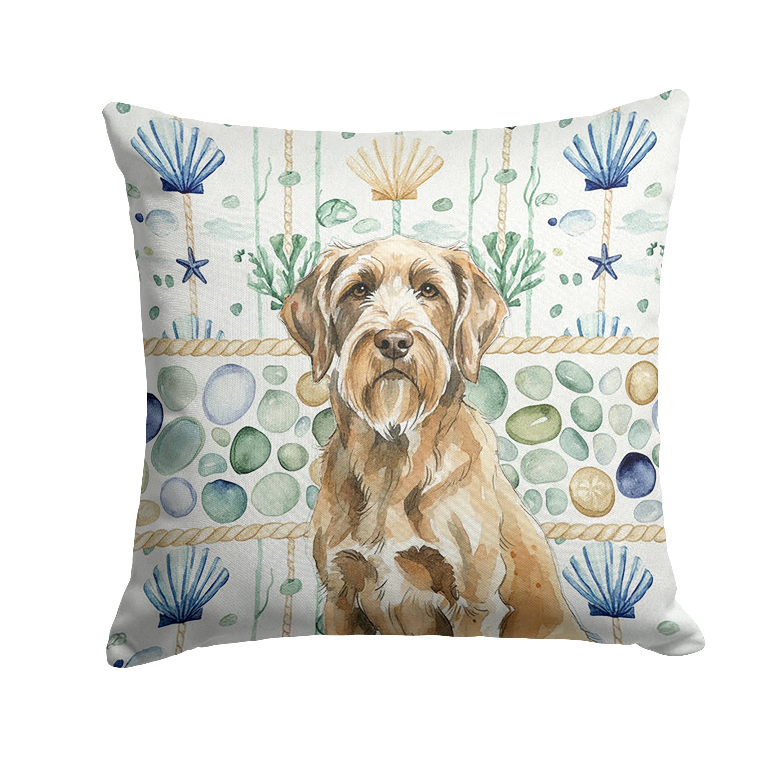 Spinone Italiano Coastal Sea Glass Decorative Throw Pillow 14x14 Indoor Outdoor Accent Cushion, Fabric Cover with Insert for Sofa, Bed, Porch & Living Room