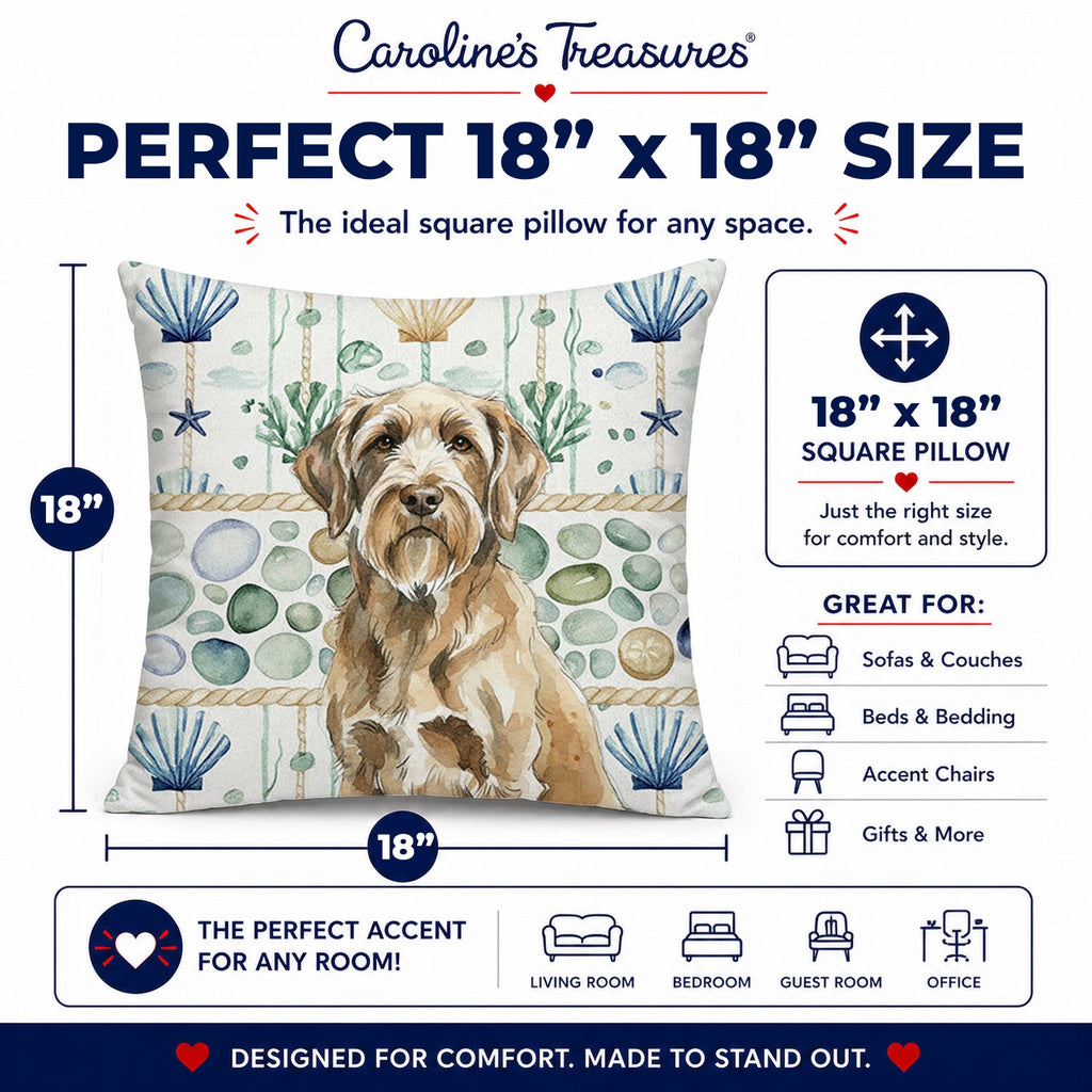 Spinone Italiano Coastal Sea Glass Decorative Throw Pillow 18x18 Indoor Outdoor Accent Cushion, Fabric Cover with Insert for Sofa, Bed, Porch & Living Room