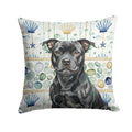 Black Staffordshire Bull Terrier Coastal Sea Glass Decorative Throw Pillow 14x14 Indoor Outdoor Accent Cushion, Fabric Cover with Insert for Sofa, Bed, Porch & Living Room