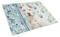 White Staffordshire Bull Terrier Coastal Sea Glass Cutting Board Tempered Glass Kitchen Cutting Surface, Heat Resistant Chopping, Non-Slip Feet, Food Prep & Serving