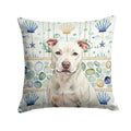 White Staffordshire Bull Terrier Coastal Sea Glass Decorative Throw Pillow 14x14 Indoor Outdoor Accent Cushion, Fabric Cover with Insert for Sofa, Bed, Porch & Living Room