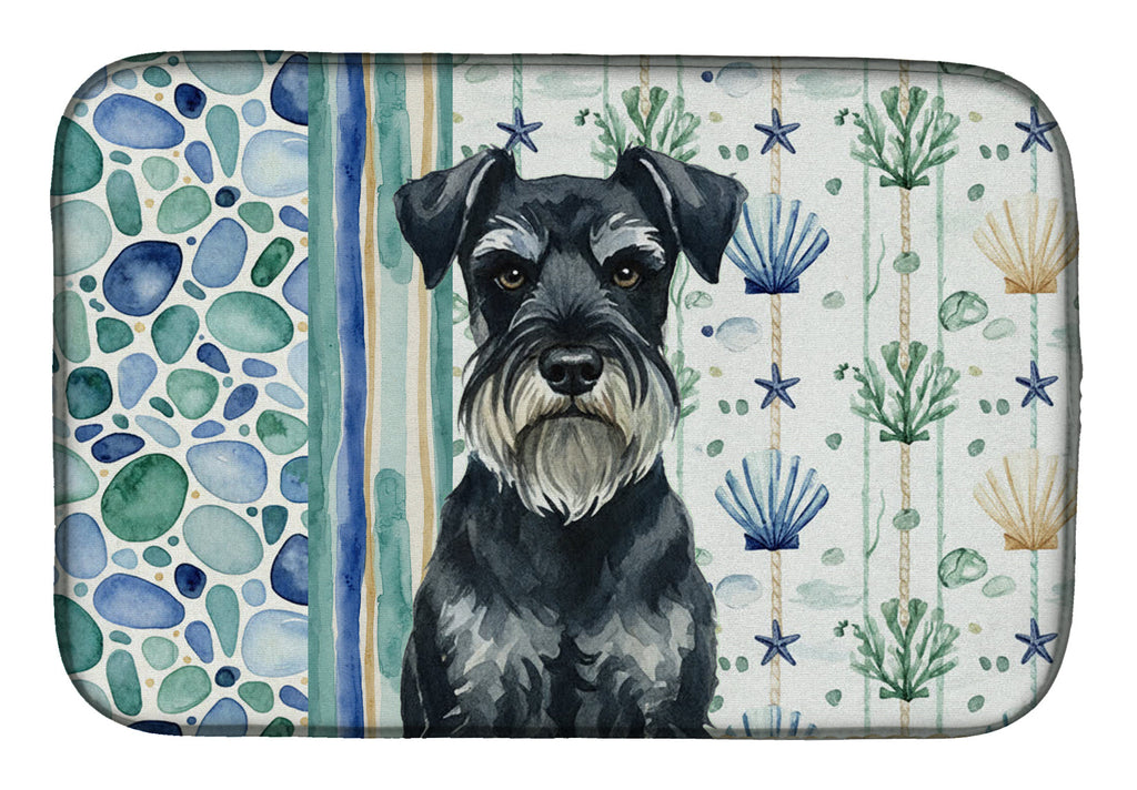 Standard Schnauzer Coastal Sea Glass Dish Drying Mat Absorbent Dish Drying Mat Pad for Kitchen Counter Dish Drainer Mat for Countertop, 14 x 21", Multicolor