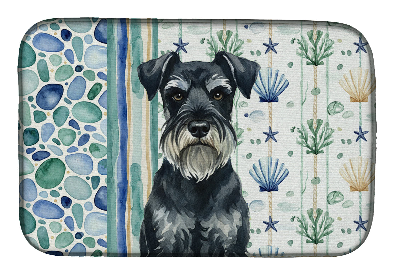 Standard Schnauzer Coastal Sea Glass Dish Drying Mat Absorbent Dish Drying Mat Pad for Kitchen Counter Dish Drainer Mat for Countertop, 14 x 21", Multicolor