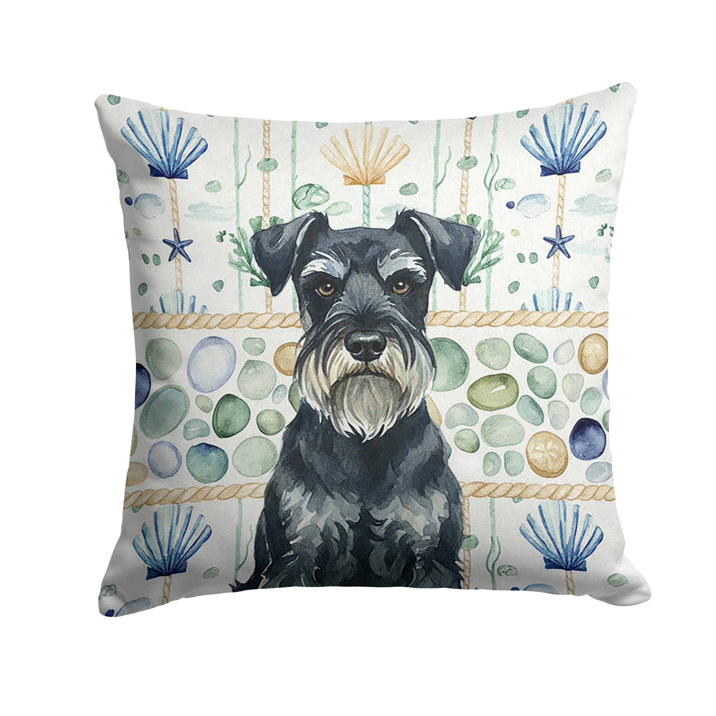 Standard Schnauzer Coastal Sea Glass Decorative Throw Pillow 14x14 Indoor Outdoor Accent Cushion, Fabric Cover with Insert for Sofa, Bed, Porch & Living Room