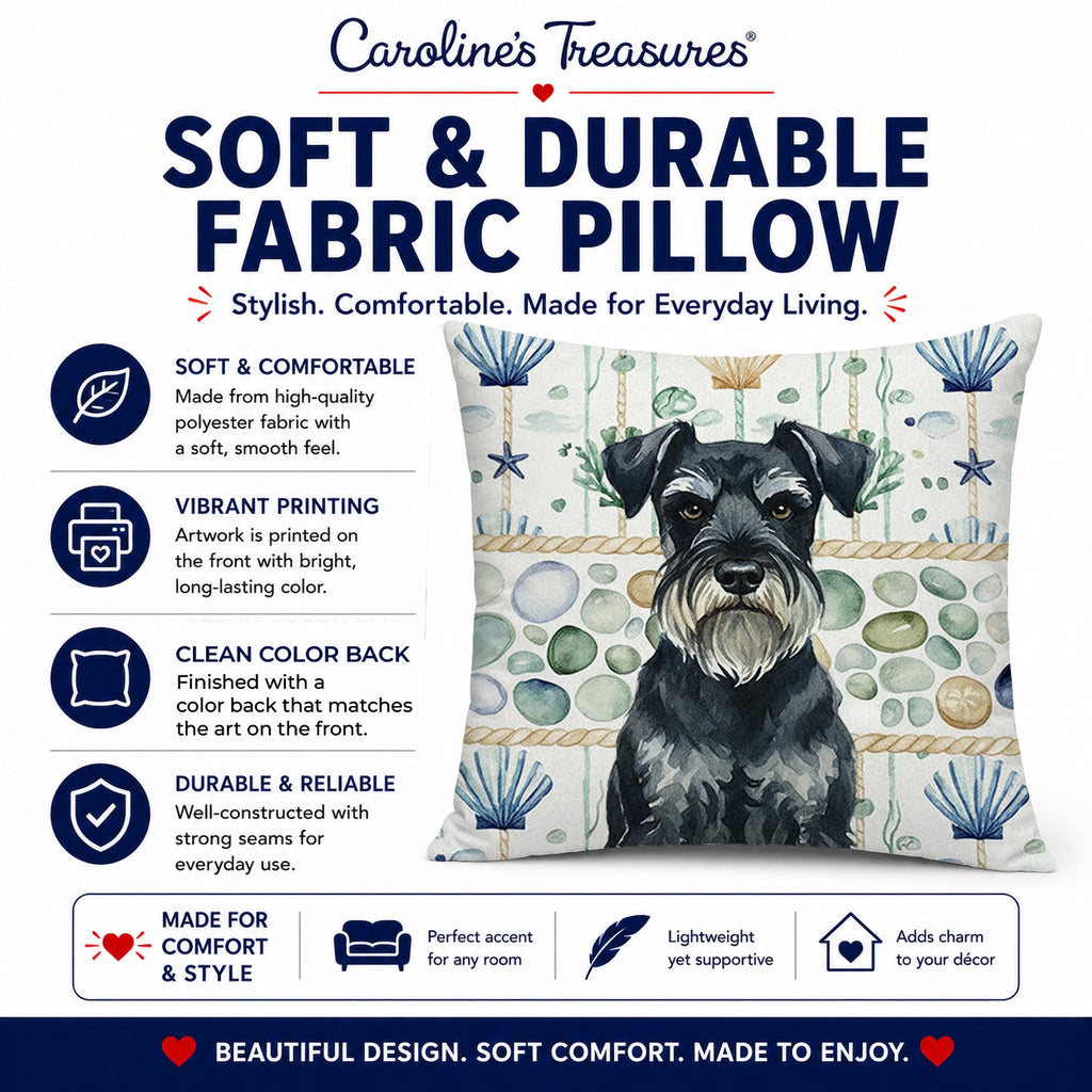 Standard Schnauzer Coastal Sea Glass Decorative Throw Pillow 18x18 Indoor Outdoor Accent Cushion, Fabric Cover with Insert for Sofa, Bed, Porch & Living Room