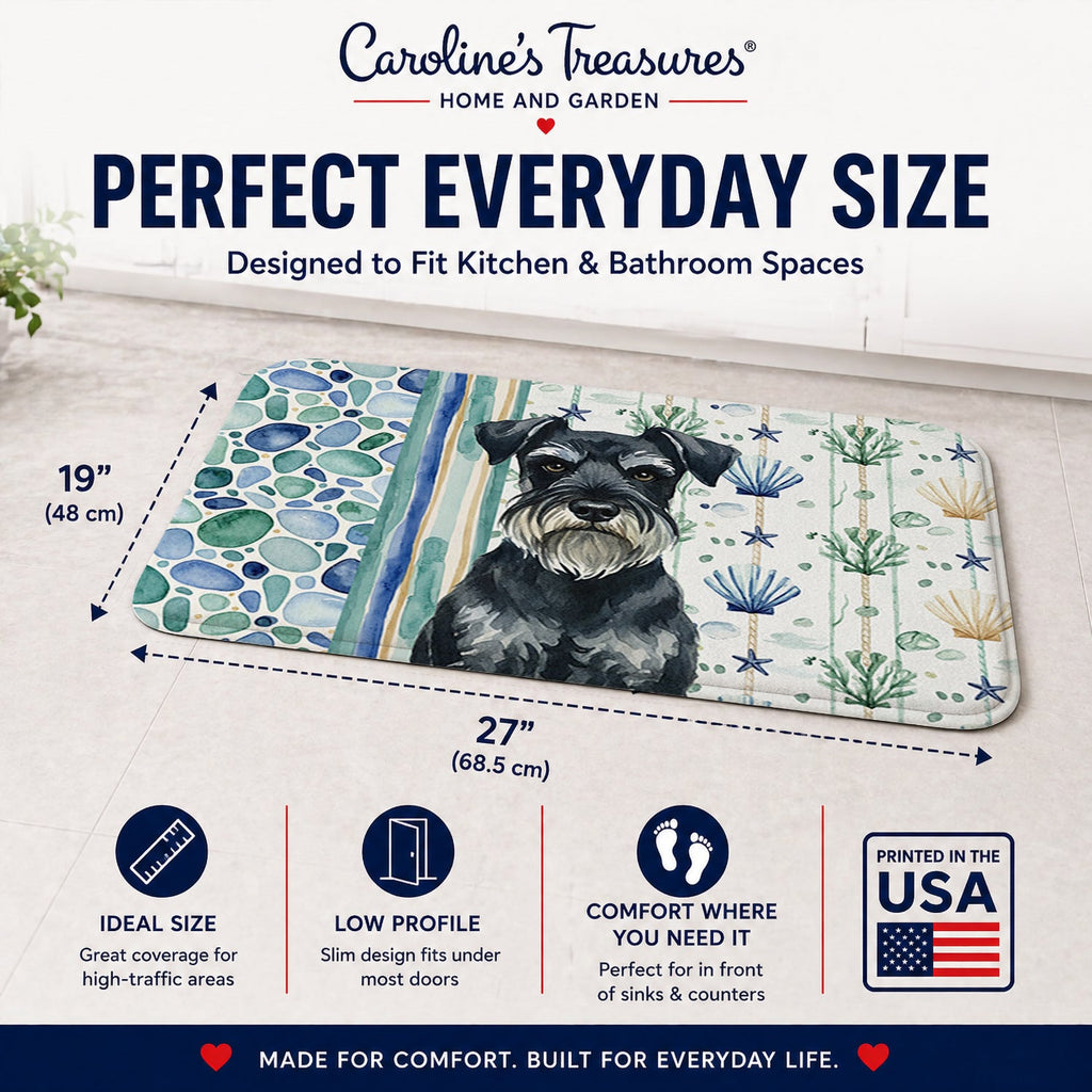 Standard Schnauzer Coastal Sea Glass Memory Foam Kitchen Mat Machine Washable Anti-Fatigue Cushion Comfort Bath or Kitchen Rug