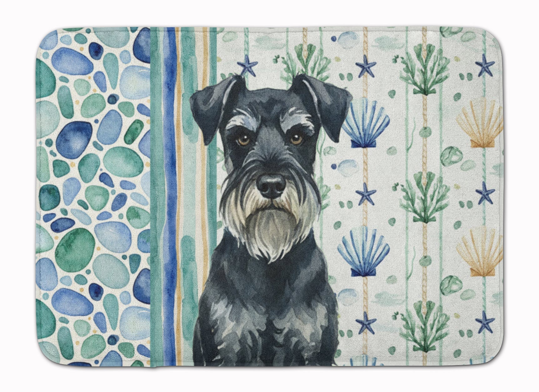 Standard Schnauzer Coastal Sea Glass Memory Foam Kitchen Mat Machine Washable Anti-Fatigue Cushion Comfort Bath or Kitchen Rug