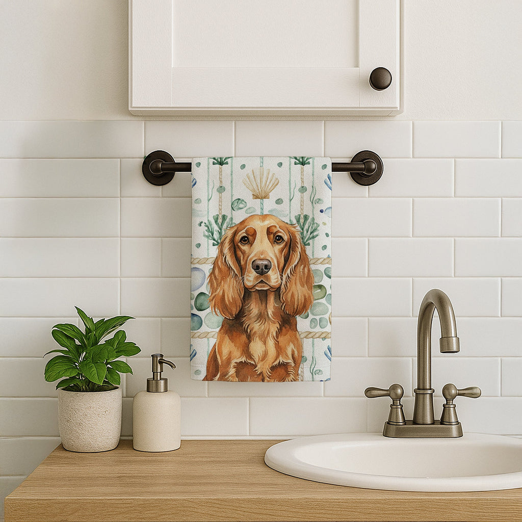 Sussex Spaniel Coastal Sea Glass Kitchen Towel Velour Plush Front and Cotton Loop Back Machine Washable