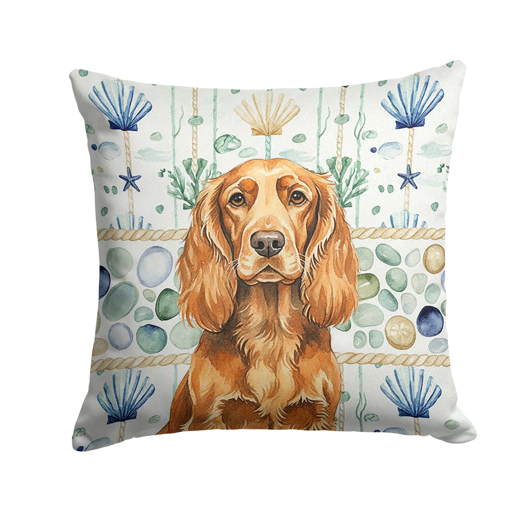 Sussex Spaniel Coastal Sea Glass Decorative Throw Pillow 14x14 Indoor Outdoor Accent Cushion, Fabric Cover with Insert for Sofa, Bed, Porch & Living Room