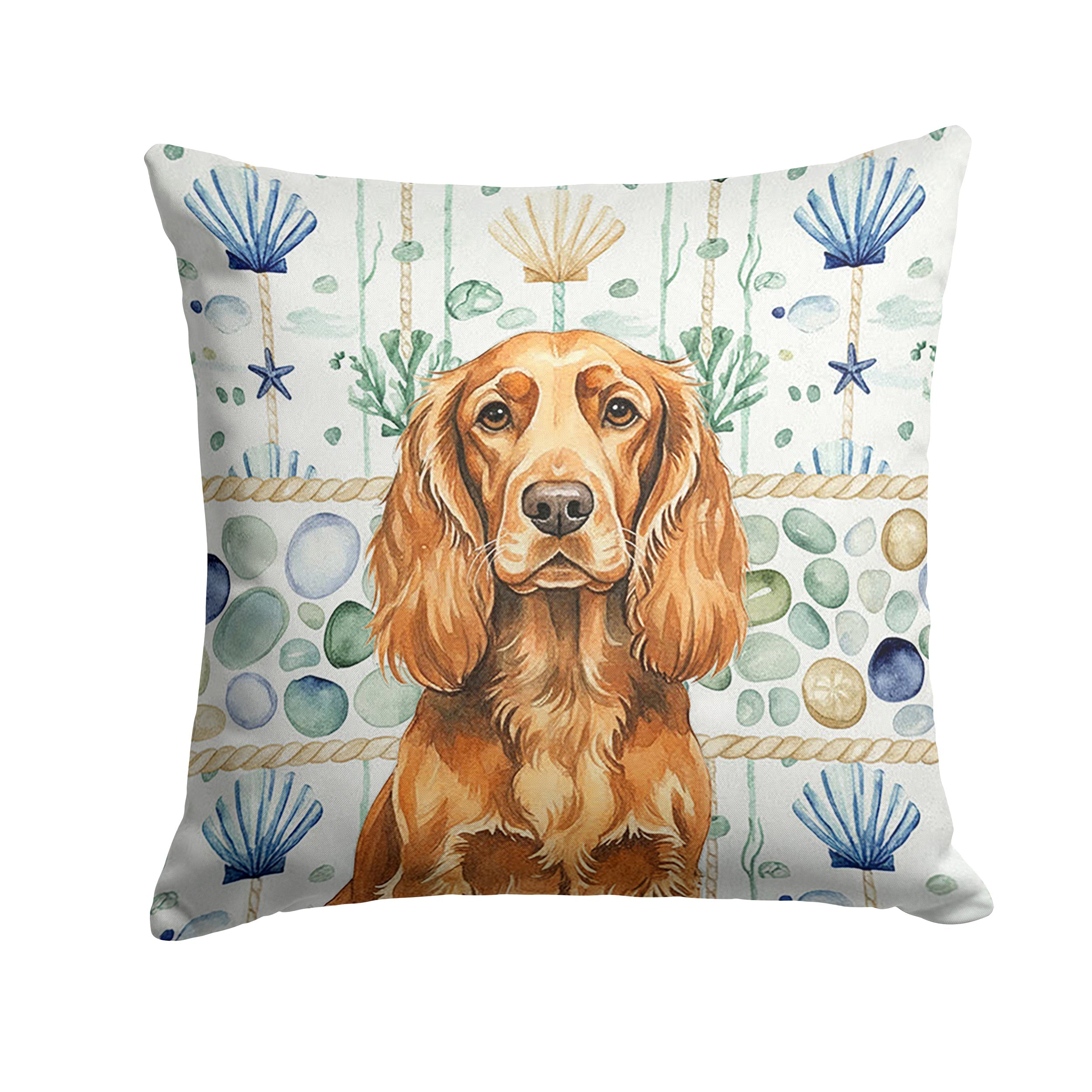 Sussex Spaniel Coastal Sea Glass Decorative Throw Pillow 18x18 Indoor Outdoor Accent Cushion, Fabric Cover with Insert for Sofa, Bed, Porch & Living Room