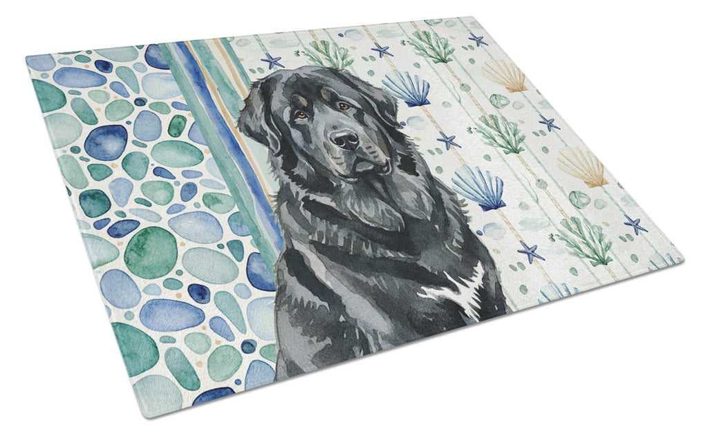 Black Tibetan Mastiff Coastal Sea Glass Cutting Board Tempered Glass Kitchen Cutting Surface, Heat Resistant Chopping, Non-Slip Feet, Food Prep & Serving