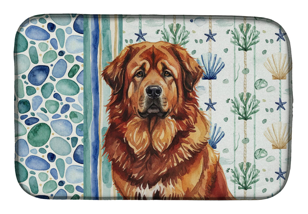 Red Gold Tibetan Mastiff Coastal Sea Glass Dish Drying Mat Absorbent Dish Drying Mat Pad for Kitchen Counter Dish Drainer Mat for Countertop, 14 x 21", Multicolor