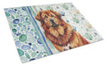 Red Gold Tibetan Mastiff Coastal Sea Glass Cutting Board Tempered Glass Kitchen Cutting Surface, Heat Resistant Chopping, Non-Slip Feet, Food Prep & Serving