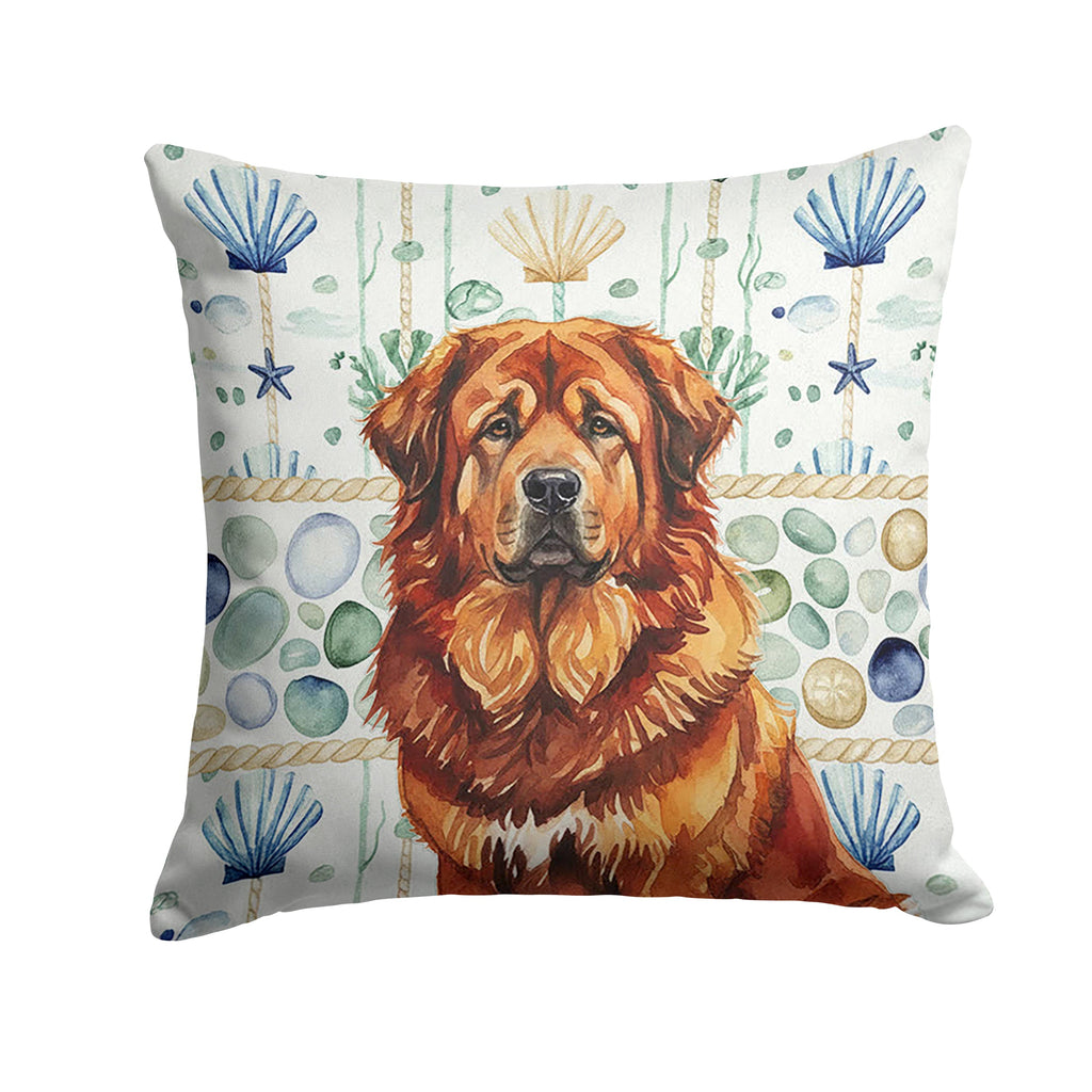 Red Gold Tibetan Mastiff Coastal Sea Glass Decorative Throw Pillow 18x18 Indoor Outdoor Accent Cushion, Fabric Cover with Insert for Sofa, Bed, Porch & Living Room