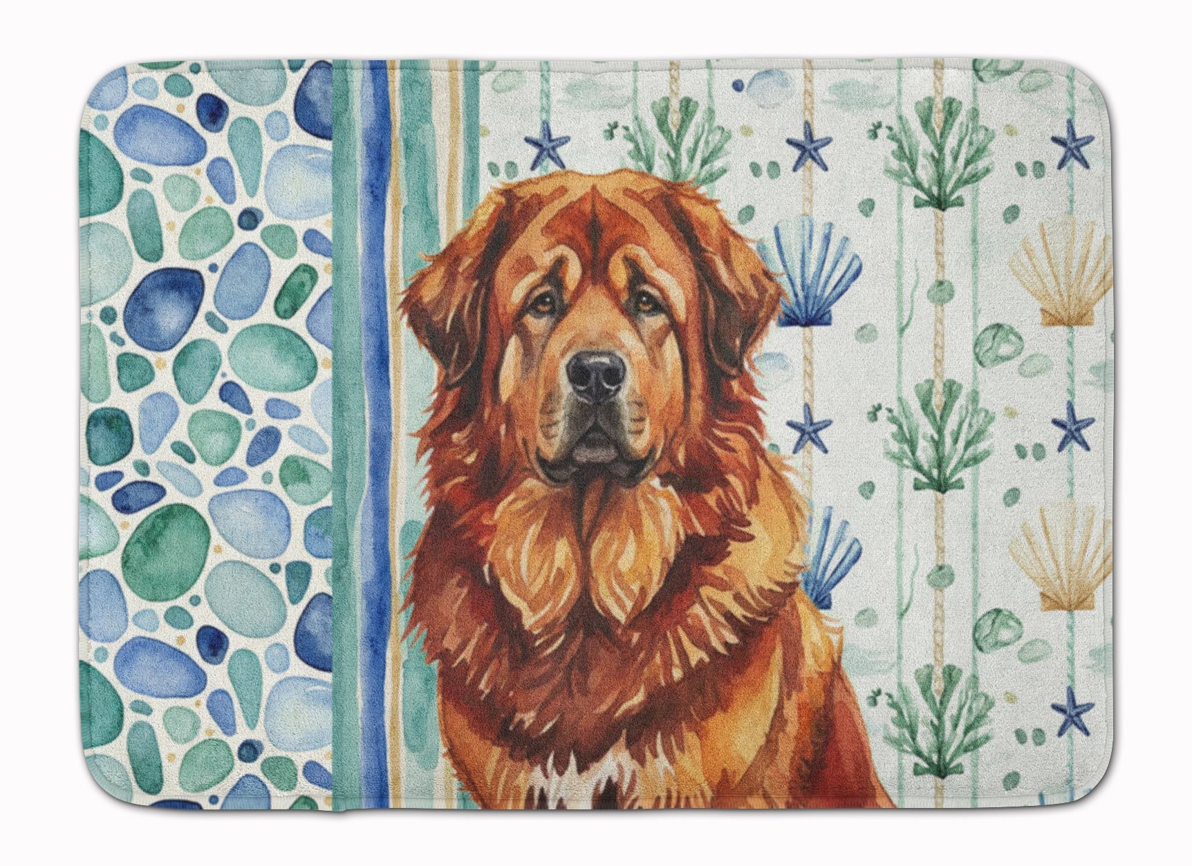 Red Gold Tibetan Mastiff Coastal Sea Glass Memory Foam Kitchen Mat Machine Washable Anti-Fatigue Cushion Comfort Bath or Kitchen Rug