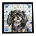 Black and Tan Tibetan Spaniel Coastal Sea Glass Framed Metal Print Bathroom, Kitchen, Office, Home Decor Wall Art Ready to Hang, Square, 8X8
