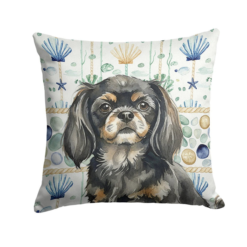 Black and Tan Tibetan Spaniel Coastal Sea Glass Decorative Throw Pillow 18x18 Indoor Outdoor Accent Cushion, Fabric Cover with Insert for Sofa, Bed, Porch & Living Room
