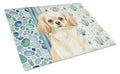 Cream Tibetan Spaniel Coastal Sea Glass Cutting Board Tempered Glass Kitchen Cutting Surface, Heat Resistant Chopping, Non-Slip Feet, Food Prep & Serving