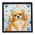 Gold Tibetan Spaniel Coastal Sea Glass Framed Metal Print Bathroom, Kitchen, Office, Home Decor Wall Art Ready to Hang, Square, 8X8