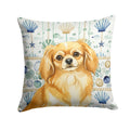 Gold Tibetan Spaniel Coastal Sea Glass Decorative Throw Pillow 18x18 Indoor Outdoor Accent Cushion, Fabric Cover with Insert for Sofa, Bed, Porch & Living Room