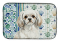 White Tibetan Spaniel Coastal Sea Glass Dish Drying Mat Absorbent Dish Drying Mat Pad for Kitchen Counter Dish Drainer Mat for Countertop, 14 x 21", Multicolor