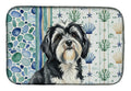 Black and White Tibetan Terrier Coastal Sea Glass Dish Drying Mat Absorbent Dish Drying Mat Pad for Kitchen Counter Dish Drainer Mat for Countertop, 14 x 21", Multicolor
