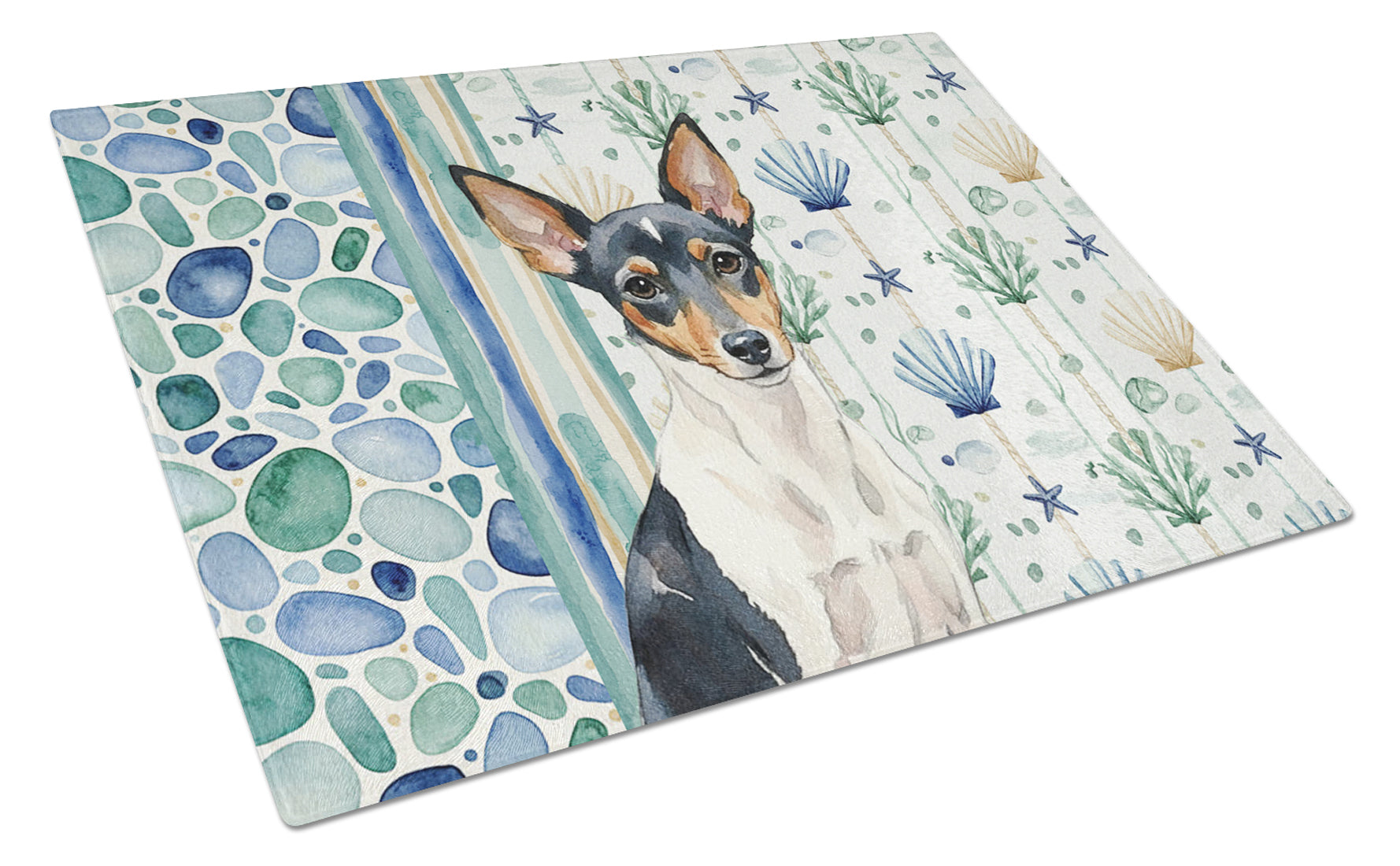 Toy Fox Terrier Coastal Sea Glass Cutting Board Tempered Glass Kitchen Cutting Surface, Heat Resistant Chopping, Non-Slip Feet, Food Prep & Serving