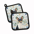 Toy Fox Terrier Coastal Sea Glass Pot Holder Set of 2 Heat Resistant Quilted Hot Pads 7.5 x 7.5 Inch, Insulated Kitchen Trivets for Cooking & Baking