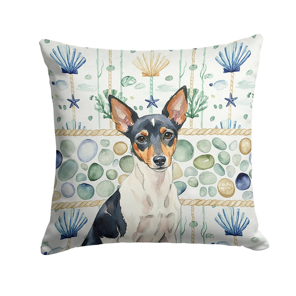 Toy Fox Terrier Coastal Sea Glass Decorative Throw Pillow 18x18 Indoor Outdoor Accent Cushion, Fabric Cover with Insert for Sofa, Bed, Porch & Living Room