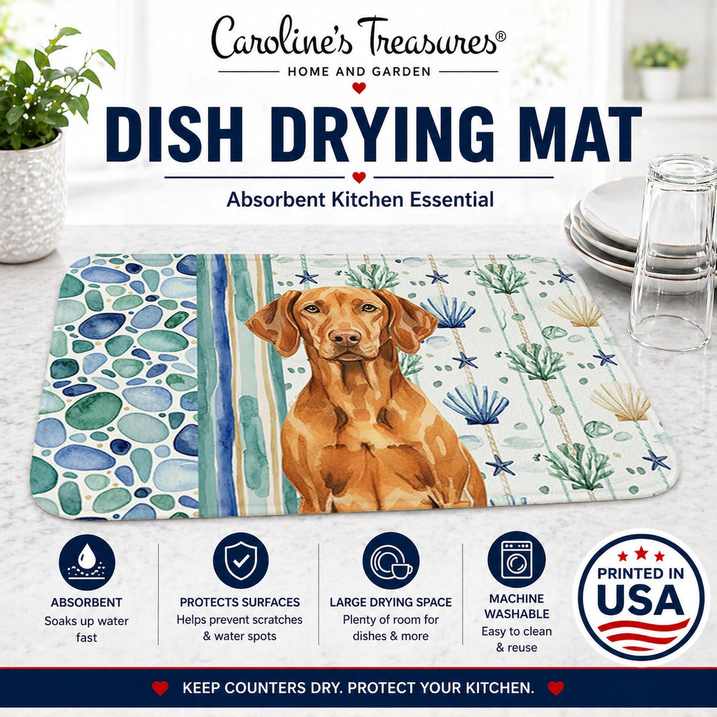 Vizsla Coastal Sea Glass Dish Drying Mat Absorbent Dish Drying Mat Pad for Kitchen Counter Dish Drainer Mat for Countertop, 14 x 21", Multicolor
