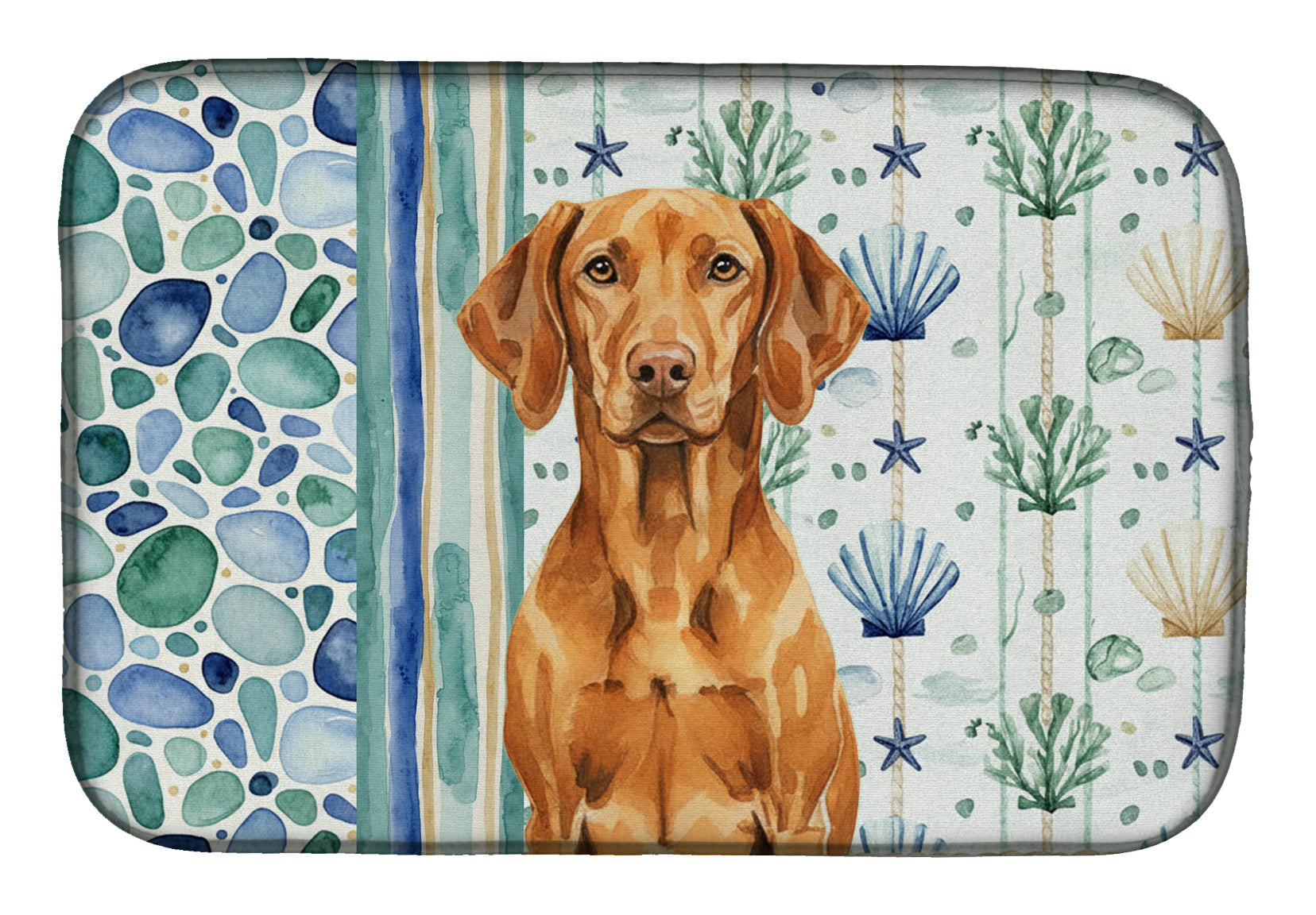Vizsla Coastal Sea Glass Dish Drying Mat Absorbent Dish Drying Mat Pad for Kitchen Counter Dish Drainer Mat for Countertop, 14 x 21", Multicolor