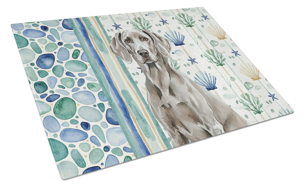 Weimaraner Coastal Sea Glass Cutting Board Tempered Glass Kitchen Cutting Surface, Heat Resistant Chopping, Non-Slip Feet, Food Prep & Serving