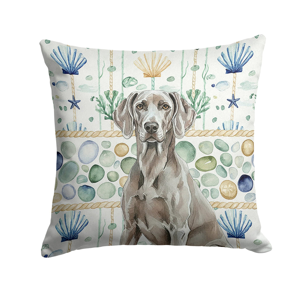 Weimaraner Coastal Sea Glass Decorative Throw Pillow 14x14 Indoor Outdoor Accent Cushion, Fabric Cover with Insert for Sofa, Bed, Porch & Living Room