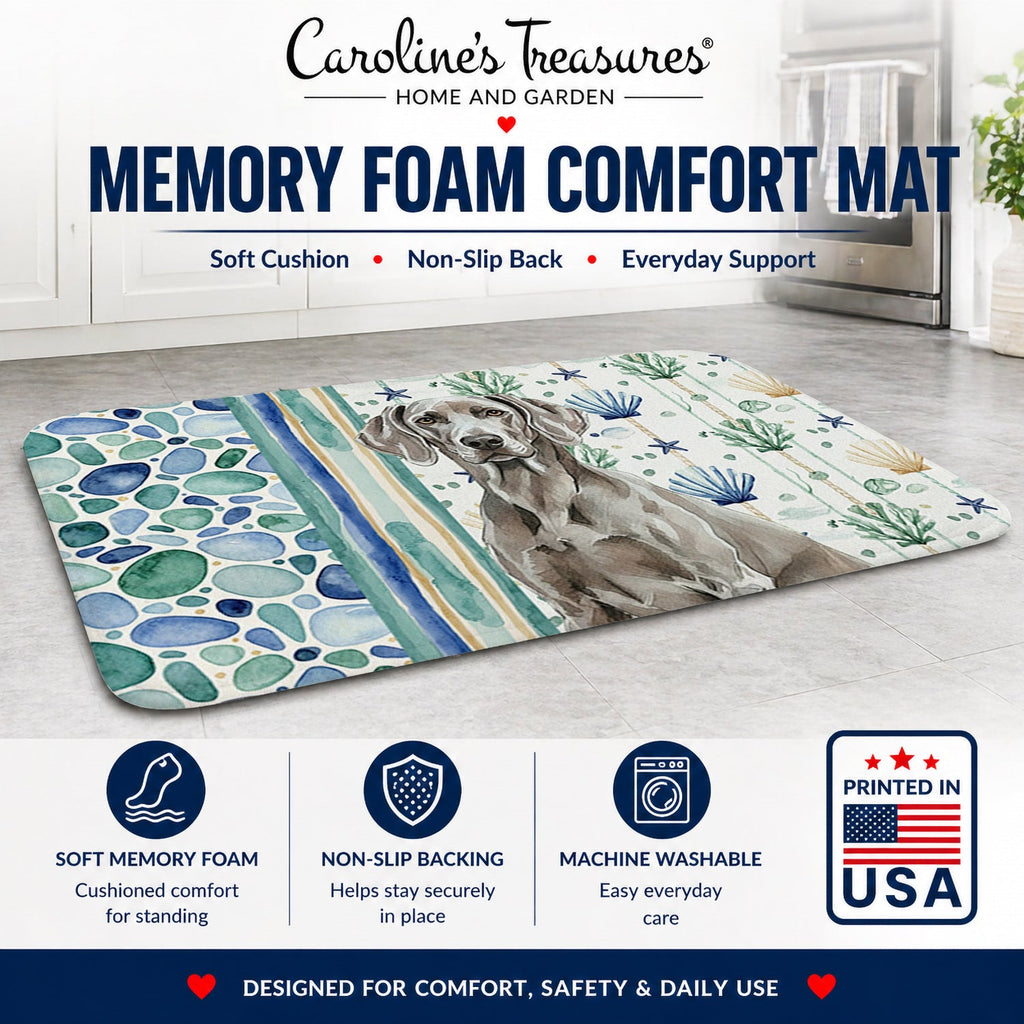 Weimaraner Coastal Sea Glass Memory Foam Kitchen Mat Machine Washable Anti-Fatigue Cushion Comfort Bath or Kitchen Rug