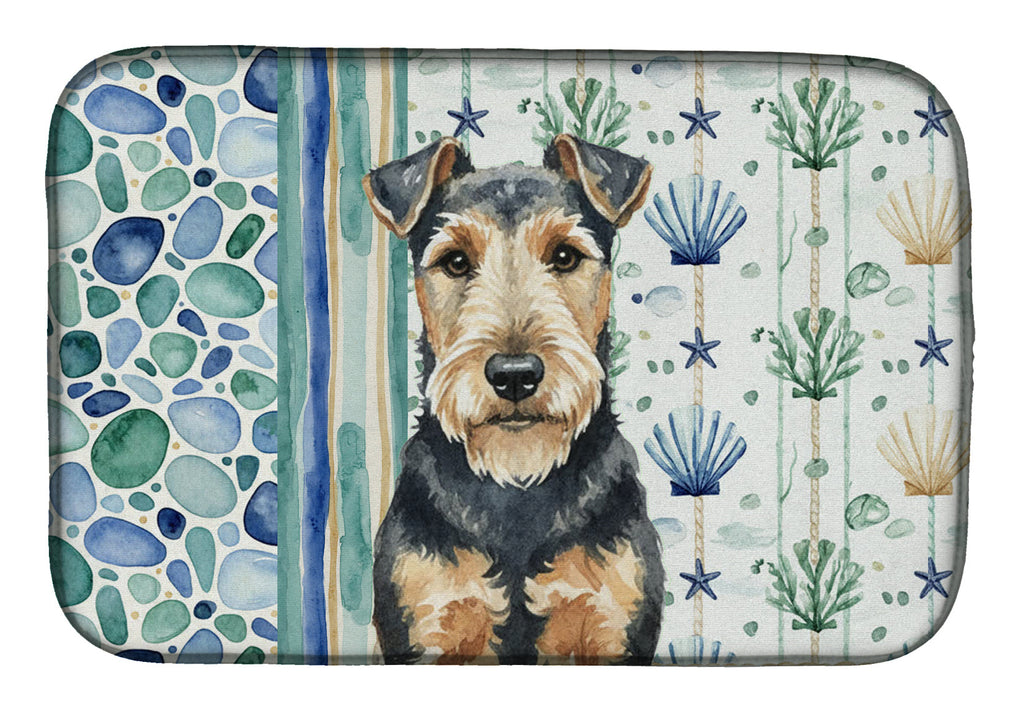 Welsh Terrier Coastal Sea Glass Dish Drying Mat Absorbent Dish Drying Mat Pad for Kitchen Counter Dish Drainer Mat for Countertop, 14 x 21", Multicolor