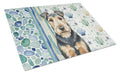 Welsh Terrier Coastal Sea Glass Cutting Board Tempered Glass Kitchen Cutting Surface, Heat Resistant Chopping, Non-Slip Feet, Food Prep & Serving