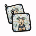 Welsh Terrier Coastal Sea Glass Pot Holder Set of 2 Heat Resistant Quilted Hot Pads 7.5 x 7.5 Inch, Insulated Kitchen Trivets for Cooking & Baking