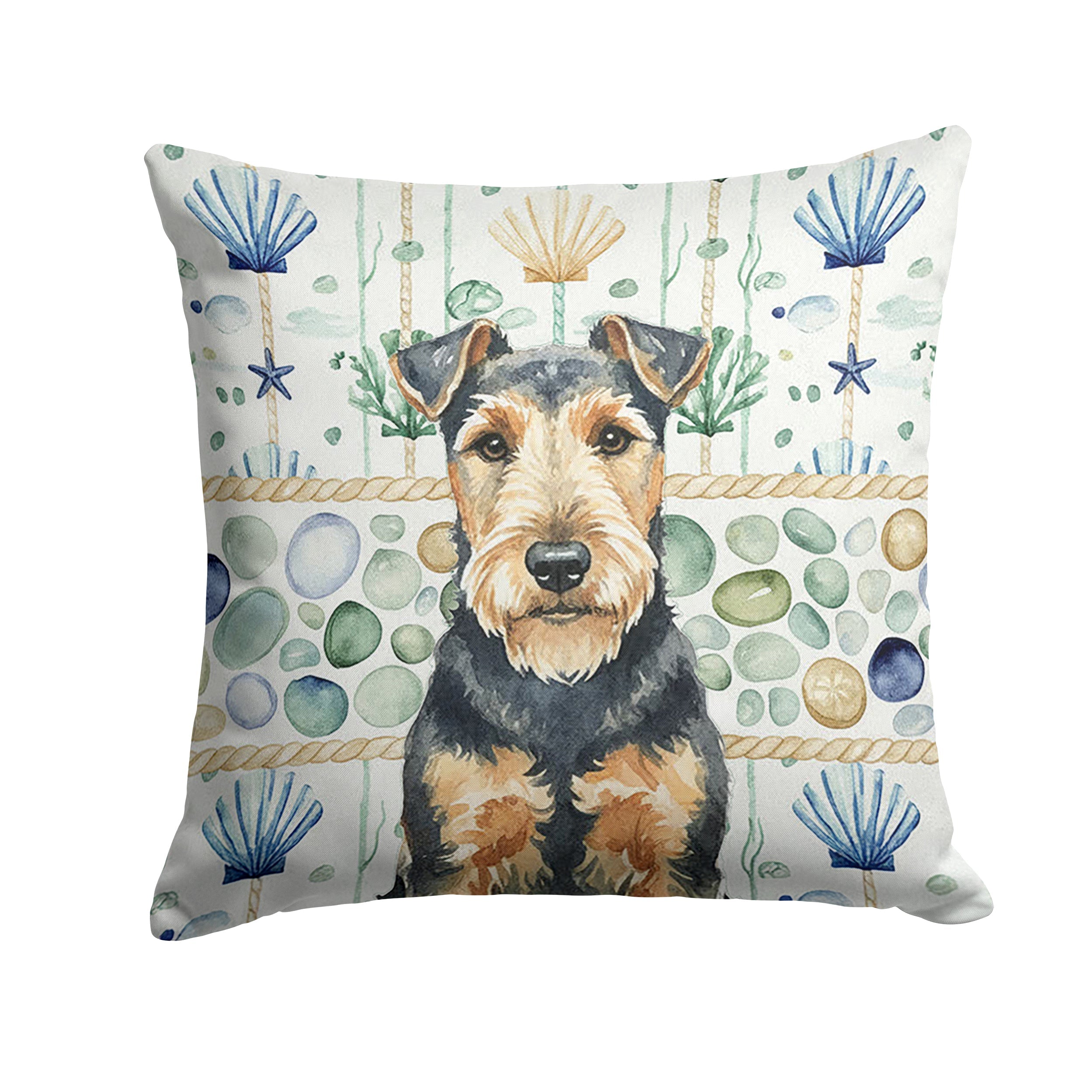 Welsh Terrier Coastal Sea Glass Decorative Throw Pillow 18x18 Indoor Outdoor Accent Cushion, Fabric Cover with Insert for Sofa, Bed, Porch & Living Room
