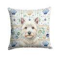 Westie Coastal Sea Glass Decorative Throw Pillow 14x14 Indoor Outdoor Accent Cushion, Fabric Cover with Insert for Sofa, Bed, Porch & Living Room