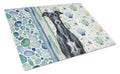 Black Whippet Coastal Sea Glass Cutting Board Tempered Glass Kitchen Cutting Surface, Heat Resistant Chopping, Non-Slip Feet, Food Prep & Serving