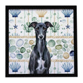 Black Whippet Coastal Sea Glass Framed Metal Print Bathroom, Kitchen, Office, Home Decor Wall Art Ready to Hang, Square, 8X8