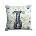 Black Whippet Coastal Sea Glass Decorative Throw Pillow 14x14 Indoor Outdoor Accent Cushion, Fabric Cover with Insert for Sofa, Bed, Porch & Living Room