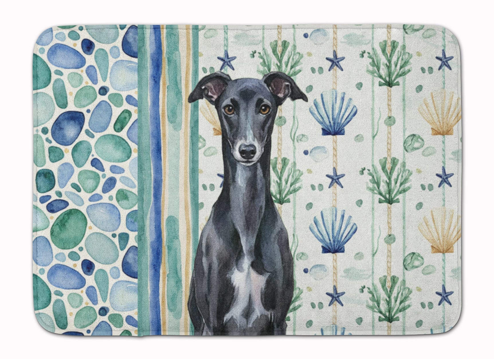Black Whippet Coastal Sea Glass Memory Foam Kitchen Mat Machine Washable Anti-Fatigue Cushion Comfort Bath or Kitchen Rug