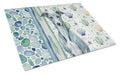Blue Whippet Coastal Sea Glass Cutting Board Tempered Glass Kitchen Cutting Surface, Heat Resistant Chopping, Non-Slip Feet, Food Prep & Serving