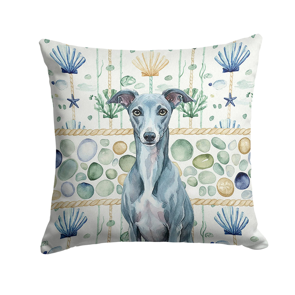 Blue Whippet Coastal Sea Glass Decorative Throw Pillow 18x18 Indoor Outdoor Accent Cushion, Fabric Cover with Insert for Sofa, Bed, Porch & Living Room