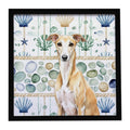Fawn Whippet Coastal Sea Glass Framed Metal Print Bathroom, Kitchen, Office, Home Decor Wall Art Ready to Hang, Square, 8X8