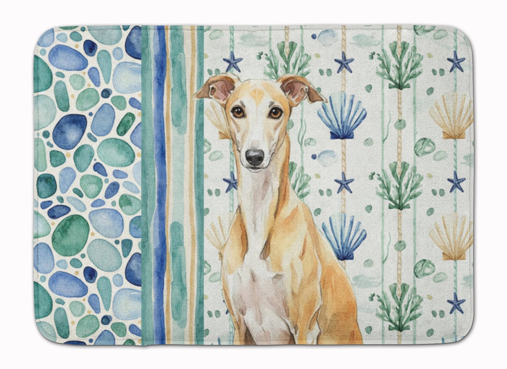 Fawn Whippet Coastal Sea Glass Memory Foam Kitchen Mat Machine Washable Anti-Fatigue Cushion Comfort Bath or Kitchen Rug