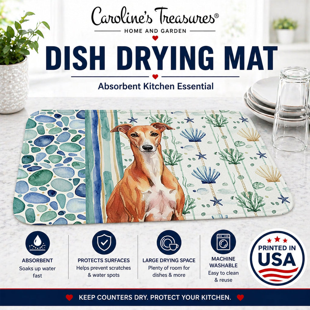 Red Whippet Coastal Sea Glass Dish Drying Mat Absorbent Dish Drying Mat Pad for Kitchen Counter Dish Drainer Mat for Countertop, 14 x 21", Multicolor